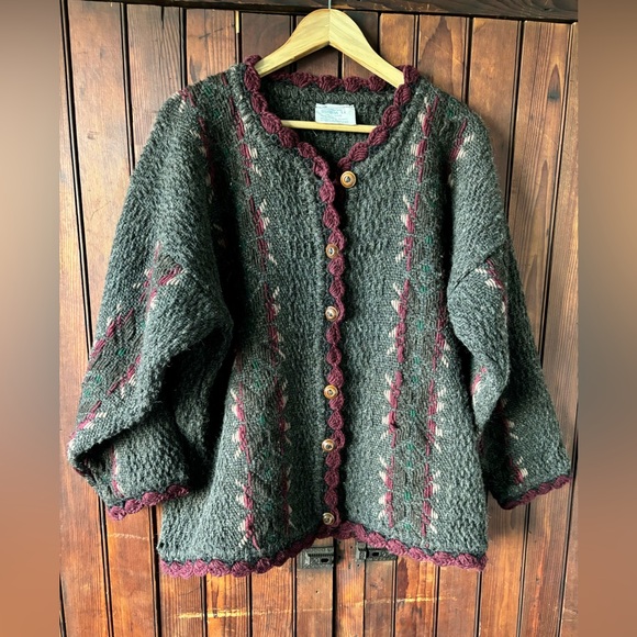 Vintage Ecuador Handmade 100% Wool Oversized Cardigan Sweater, Grey, SISANDINA - Picture 16 of 16